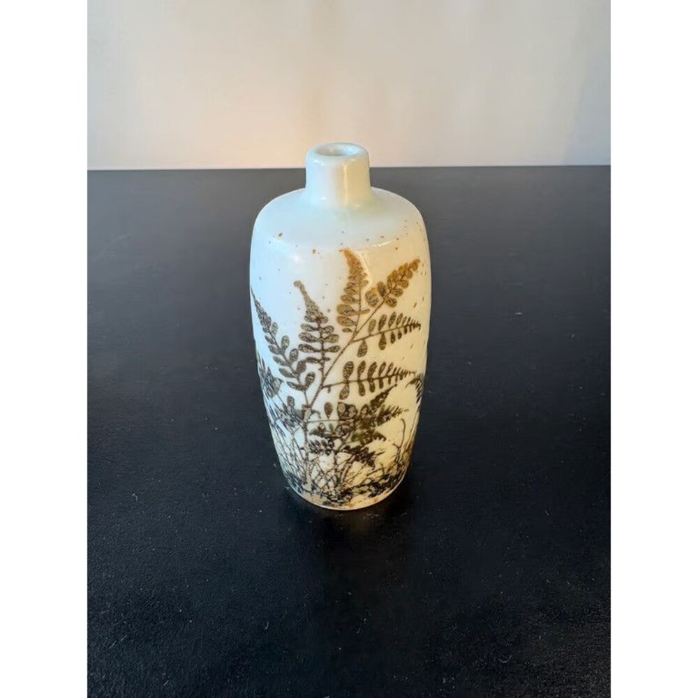 Small Porcelain Bud Vase Brown Fern Frond Copenhagen San Francisco Label